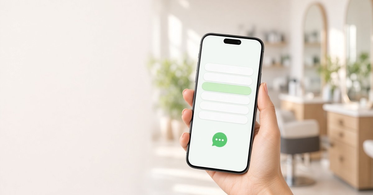 Smartphone showing appointment time slots in a bright hair salon